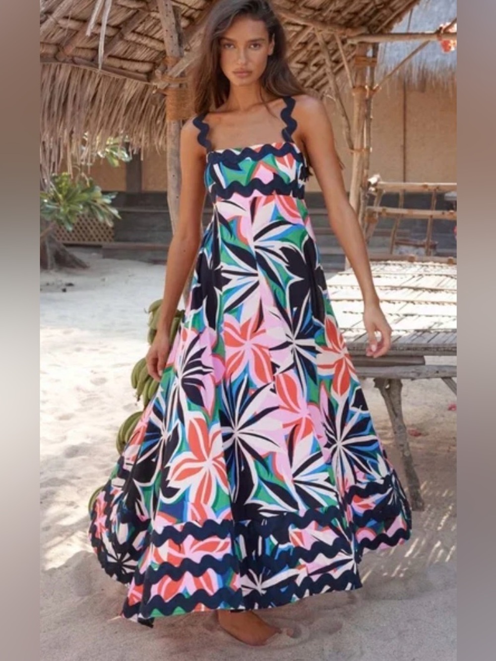 Pink Ripple Maxi Floral Summer Dress in Multicolorsize small #1188